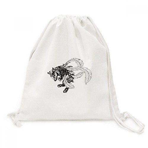 Toile Drawstring Backpack avec motif de peinture chinoise traditionnelle