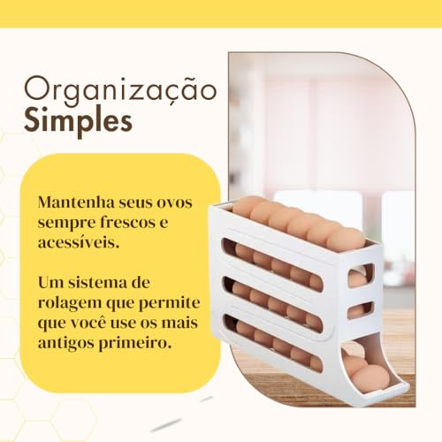 Porta Ovos Organizador Bandeja Dispenser 4 Andares - Prático e Compacto, para Armazenar Até 30 Ovos,