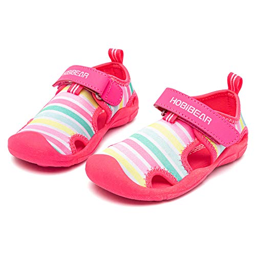 HOBIBEAR Toddler Boys Girls Water Shoes Quick Dry Closed-Toe Aquatic Sport Sandals (Rainbow,11 Little Kid)