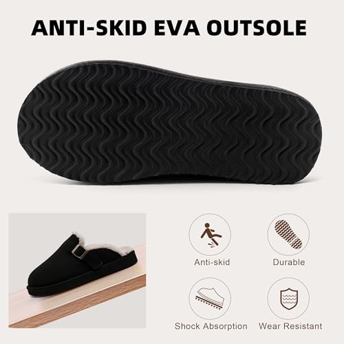 Women's Fuzzy Suede Slippers Faux Fur Memory Foam Scuff Slippers Warm Winter Slip-On House Shoes with Adjustable Buckle Indoor and Outdoor4