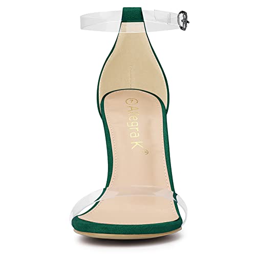 Allegra K Allegra K Women's Open Toe Clear Ankle Strap Stiletto Emerald Green Heel Sandals 9 M US