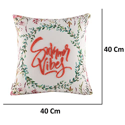 Image of Home-The Best is for You Reversible Floral Printed and Embroidered Cushion Cover 16 Inch X 16 Inch Pack of 2 (White::Orange::Green, 2)