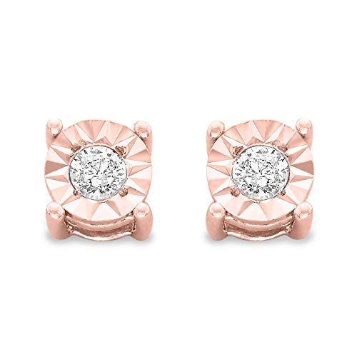 10K Rose Gold over .925 Sterling Silver 1/10 Cttw Round Near Colorless Diamond Miracle-Set Stud Earrings (J-K Color, I2-I3 Clarity)