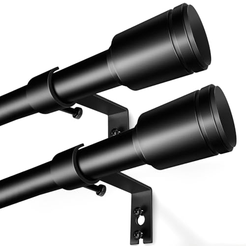 Curtain Rods 30-90 Inch Adjustable Black Curtain Rods for Windows 2 Pack