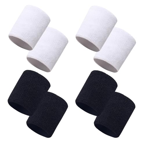 8 Pcs Sweatbands Sports Wristband Tennis Basketball Running Cotton Sweat Band for Grips Sport Elastic Wrist Bands Women Men Black White