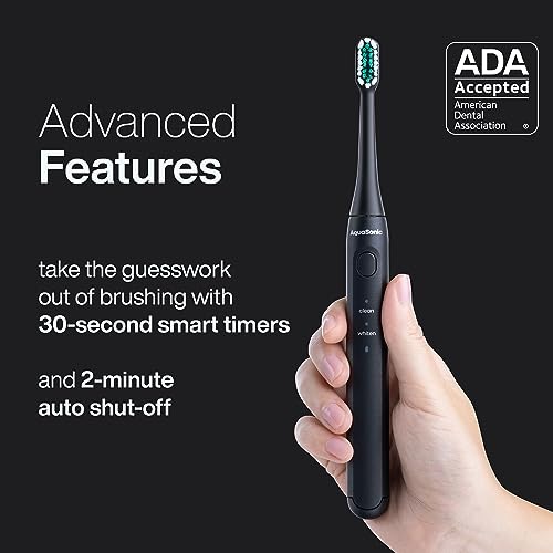 Image of Aquasonic Icon ADA-Accepted Rechargeable Toothbrush | Magnetic Holder & Slim Travel Case | 2 Brushing Modes & Smart Timers | Gentle Micro-Vibrations(Onyx)