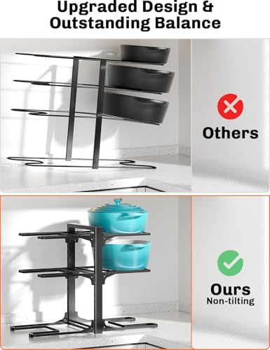 Image of MUDEELA 6-Tier Pots and Pans Organizer under Cabinet, 13.78 inch Height Heavy Duty Pot and Pan Organizer Kitchen Cabinet Organization and Storage, Adjustable Pot Rack for Frying Pan, Cast Iron Skillet