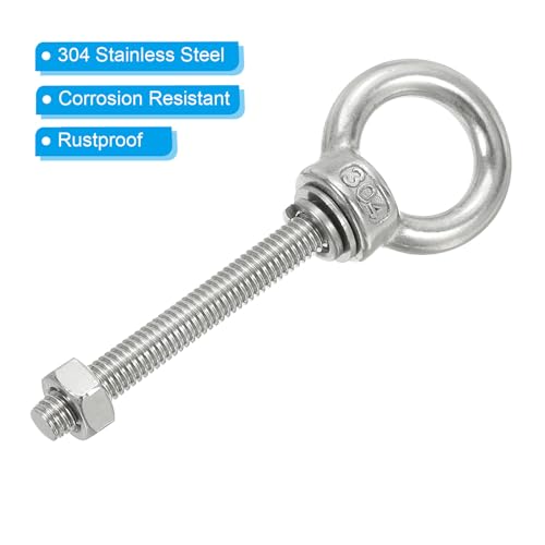Image of PATIKIL M6 x 50mm Lifting Shoulder Eye Bolt, 3Pcs 304 Stainless Steel Lifting Ring Threaded Eyebolt with Nuts Washers for Hanging Hammocks Articles
