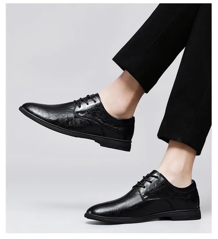 HOOENG Formal Shoes for Men Lace Up Pointed Toe PU Leather Derby Shoes Block Heel Non Slip Resistant Low Top Party(Color:Black,Size:7.5)4