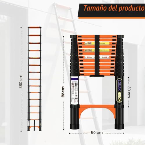Miniatura 3 de Escalera Telescópica Extensible Plegable De 3,8 M, Antideslizante, Multiusos, Para El Hogar