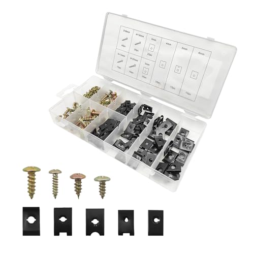 ZNDAW 170 PCS Car U Clips with Screw Assortment Kit, 9 Different Sizes Automotive U Nuts with Screws Set, Vehicle U Clip Bolts Replacement Parts for Dash Door Panel Interior