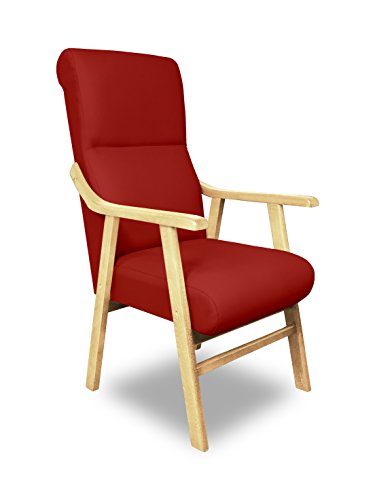 SERMAHOME Sillon butaca Boston, Estructura de Madera de Haya Color Haya. Tapizado en Tela Antimanchas Color Rojo. Sillon para Comedor | Silla geriatrica | Sillon Relax