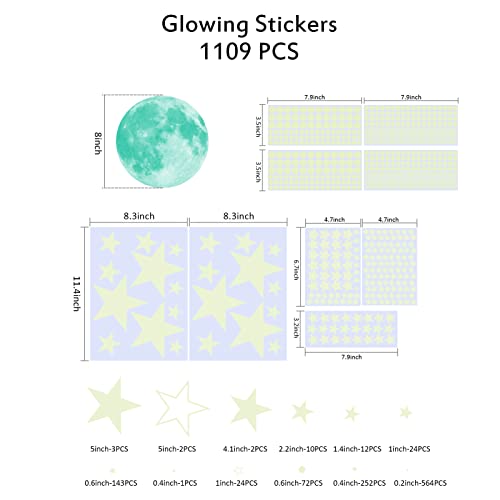 Tarklanda Glow in The Dark Stickers Luminous Dots Stars and Moon DIY Wall Stickers for Ceiling Or Wall Decoration Wall Stickers for Kids Room Nursery Bedroom Living Room Decor (1109 PCS) - Image 2