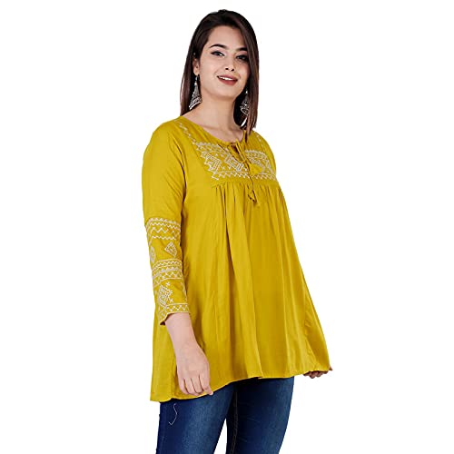 Image of Women�s Stylish Fashionable Rayon Embroidery top Size Casual || Party || Beach || Formal || Meeting || Office wear || Party || Evening || College (Mustard, M)