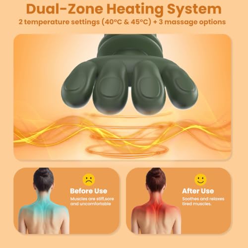 Image of Enem Neck & Back Massager for Body, Neck & Cervical Pain, Wireless Portable Heated Human Hand Design Massager for Pain Relief and Muscle Relax (Green)