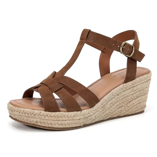 Image of Luoika Women's Wide Width Wedge Sandals, Platform Ankle Strap Open Toe Espadrille Wedge Pump Heel Women's Sandals Concise Casual Summer Shoes.