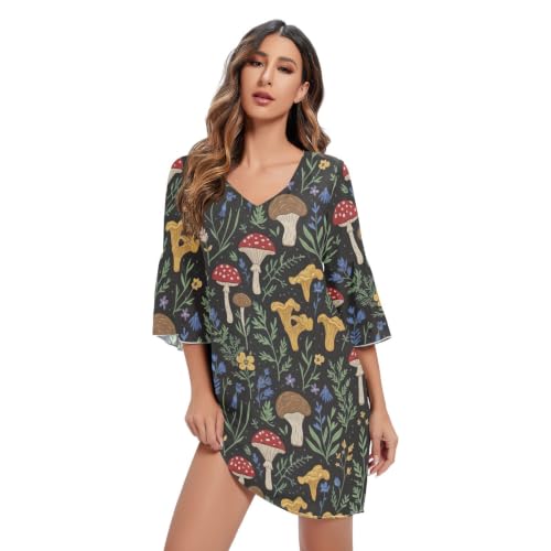 Robe d'été anti-chaleur col en V à motif champignon sylvestre