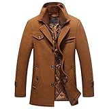Einreihige LayeRot Kragenjacke für Herren Gesteppte Gefütterte Cabanjacke aus Wollmischung Winter Militär Windbreaker Mantel (Kamel,XXL)