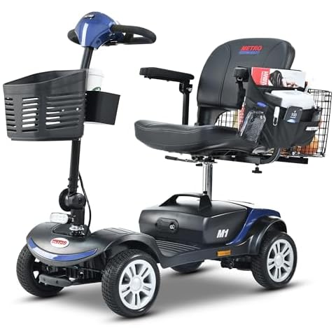 Electric Powered Mobility Scooters for Seniors Adults 300lbs Max Weight, 4 Wheel Folding Mobility Wheelchair for Travel - Long Range Power Battery w/Charger and Basket Cover