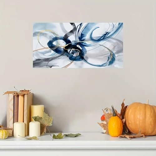 Tableau bleu abstrait de 60x120cm avec cadre pour salon moderne - 3