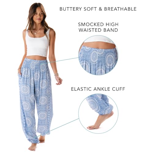 Image of Lotus and Luna Women's Harem Pants Thai Pants for Beach & Lounge High Waisted Flowy Boho Pants Genie Pants Yoga Pants
