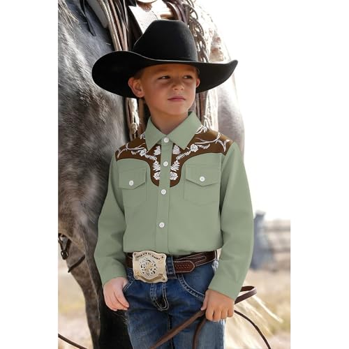 KEKEMI Kid Toddler Boys Cowboy Shirts Western Retro Button-Down Shirt Rodeo Party Farm Country Tops with Two Pockets Clothes - Image 6
