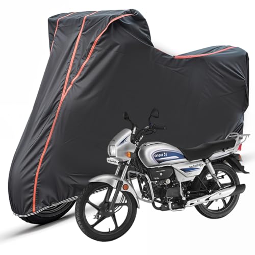 Image of Two Wheelers Bike Body Cover Compatible for Hero Splendor Plus i3s, UV Resistant, Dustproof, Triple Stitched, Elastic Bottom, Red Piping Motorcycle Cover (Black, Pack of 1)