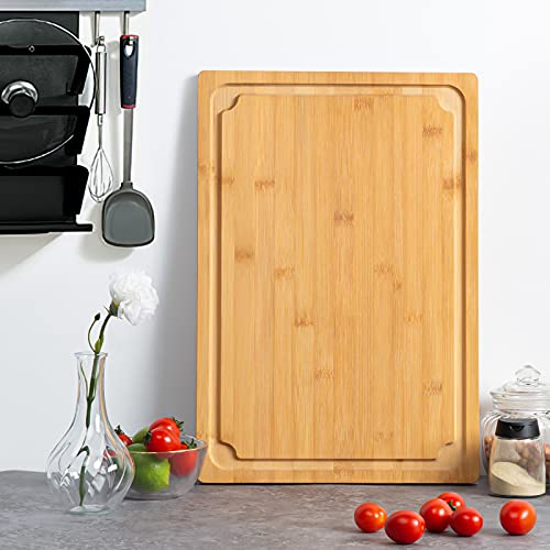 Image of 2XLarge Cutting Board, 20 inch Bamboo Cutting Boards for Kitchen with Juice Groove and Handles Kitchen Chopping Board for Meat Cheese board Heavy Duty Serving Tray, 2XL, Empune