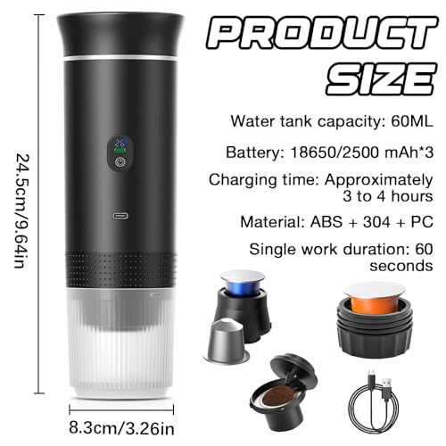 Machine à Cafe Portable, 12V Expresso Cafetière Rechargeable, Machine à Expresso Portable, Machine a Cafe portable pour Bureau Voyage Maison Compatible avec les Capsules Espresso et Café Moulu – Image 3