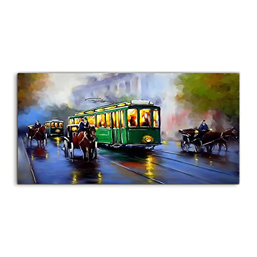 Tableau Verre Trempé Salon Chambre Image 120x60cm Coloray Tramway Rétro