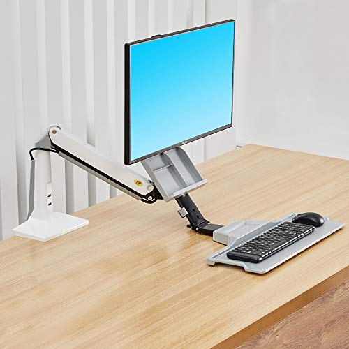 NB North Bayou Sit Stand Desk Converter Height Adjustable Standing Desk Workstation for 22''-35'' Monitor Mount Arm with Keyboard Tray FC35 (White-for 22''-35'' Monitor Within 6.6~19.8 lbs)