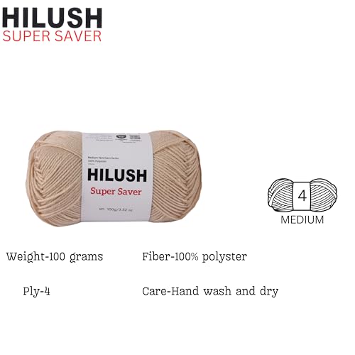 Image of Supersaver,Poly Yarn Supersoft Hand Knitting Wool Ball,(1 Ball /100 Gram Each)Ball Suitable For Craft,Crochet,Amigurumi,Embroidery,Toys,Garments,Flowers And Hobby Projects,2 Fine,Shade No(Beige)