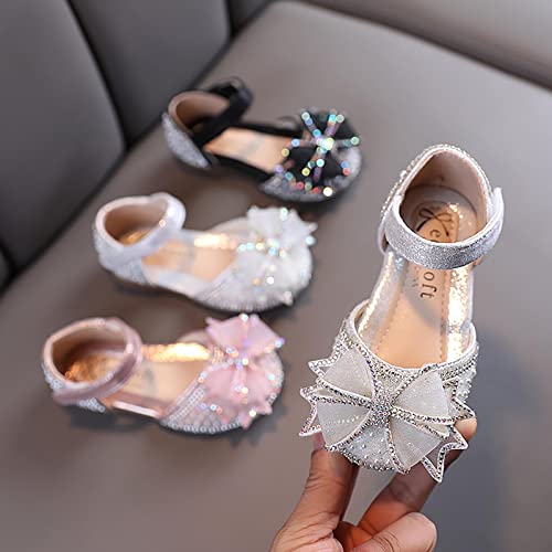 Baby Girl Kid Sandals Summer Shoes Bowknot Pearl Rhinestones Shoes Princess Dance Performance Shoes (Pink, 23 Toddler)2