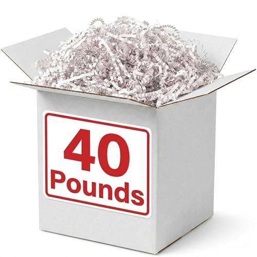 Image of Box USA White Crinkle Paper Filler (40lb) - Shredded Paper for Basket Stuffing, Shipping, Packaging, Confetti, Crafts & Holidays - Crinkle Cut