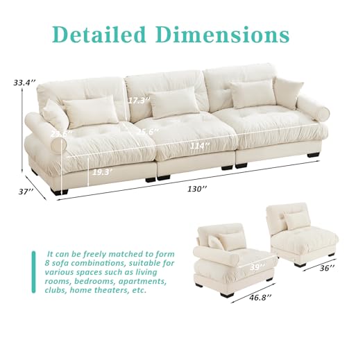 Image of SoarFlash 130 inch Sectional Sofa 3 Seat Couch, L Shaped Modern Sofa with Solid Wood Legs, Couches Sofas for Living Room Apartment, Comfortable Small Couches for Small Spaces, Beige