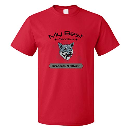 Custom Funny Graphic T Shirts for Men My Best Friend is Swedish Vallhund Dog Cotton Top Red Design Only 3X Large