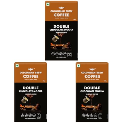 Image of Colombian Brew Double Chocolate Mocha Instant Coffee Powder, No Sugar Vegan, 100g Box (Pack of 3)