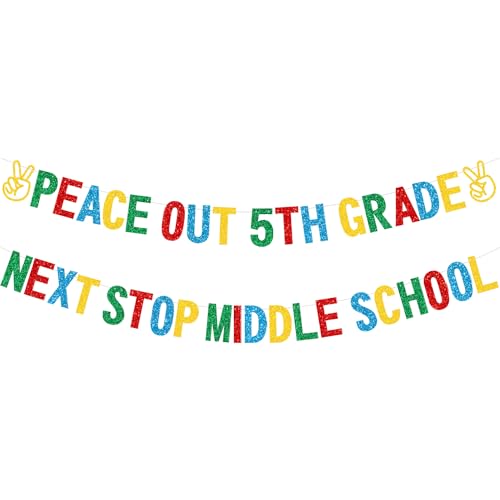 Aisosiks 5th Grade Graduation Banner, Next Stop Middle School, ECO-Friendly Paper, Boys Girls Party Supplies, 2024, 4-6'' Tall, Red, Unisex