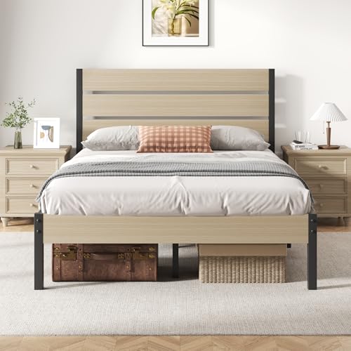 Image of Fluest Full Bed Frame with Headboard and Footboard, with Under Bed Storage, All-Metal Support System, No Box Spring Needed, Easy Assembly, Beige