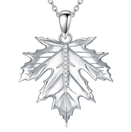 Diamond Maple Leaf Necklace for Women 925 Sterling Silver Leaf Necklace for Mother Daughter Grandmother Wife 18+2Inch