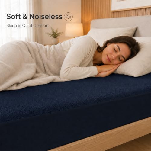 Image of Lukzer Waterproof Mattress Protector Blue King Size 72 x 72 Inches (6 x 6 ft) Ultra Soft Terry Cotton Feel Fabric with Elastic Skirting Hypoallergenic and Breathable Mattress Cover