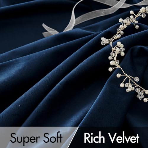 Image of MIULEE Navy Blue Velvet Pinch Pleat Blackout Curtains W52 X L90 Inches | 2 Panels,Luxury,Thermal Insulated,Super Soft,Back Tab & Rod Pocket,for Bedroom Living Room