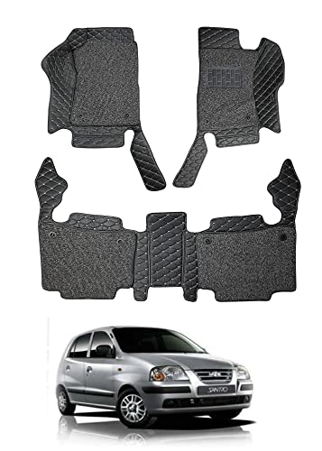 Image of Auto Hub Premium 7D car mat Hyundai Santroo (Model: 2019-Till Date), Luxury Double-Stich 7d Car Floor Mat Complete Set, 100% Waterproof and Washable, Color : Black