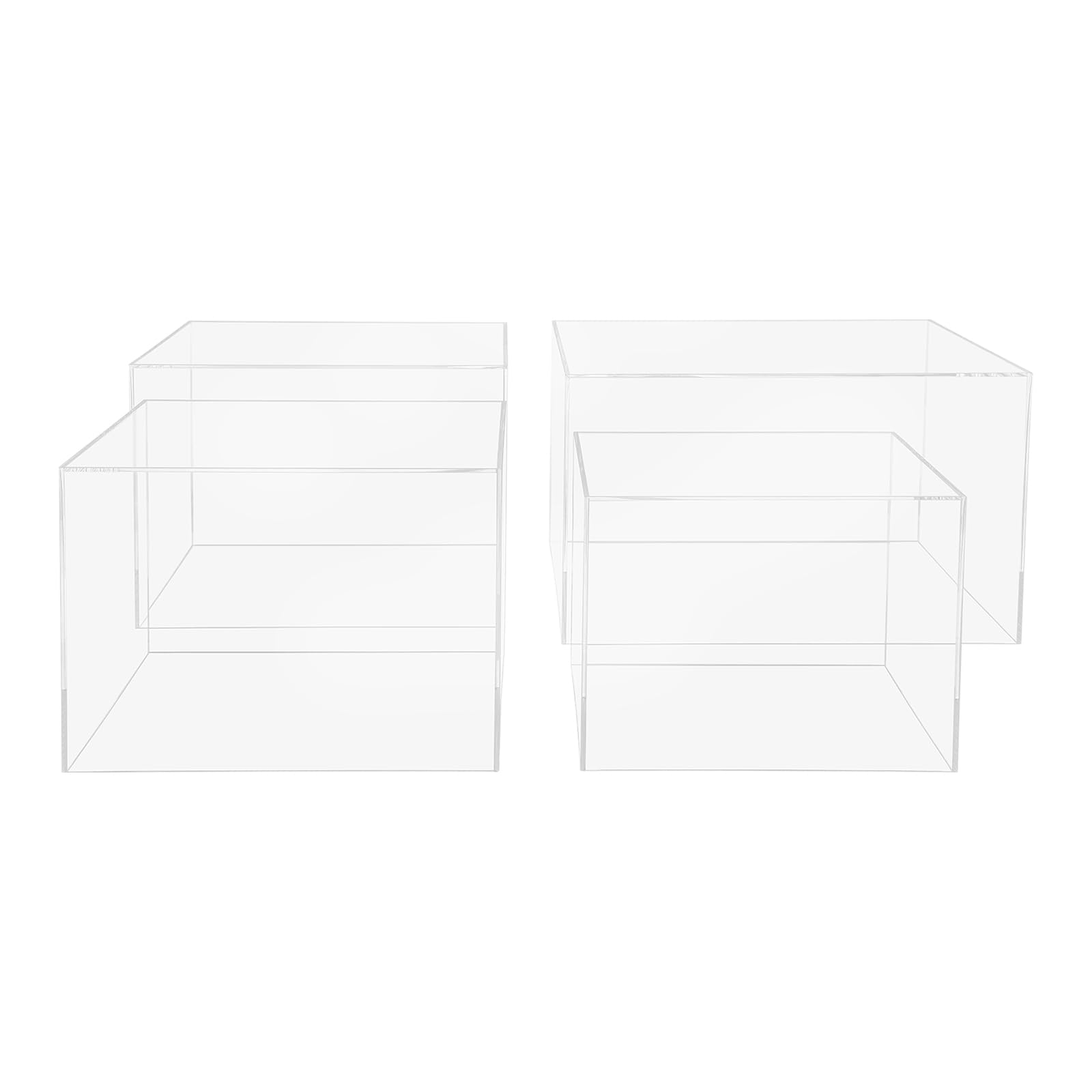 Juego de 4 soportes para tartas de acrílico transparentes, cuadrados y en 4 tamaños (8, 9, 10, 12 pulgadas), apilables para cupcakes, para bodas, cumpleaños, versátiles placas de presentación para
