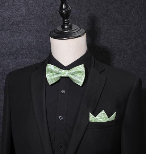 Image of HISDERN Bow Ties for Men Pre-Tied Bow Tie Floral Paisley Handkerchief Classic Formal Bowtie and Pocket Square Cufflinks Set