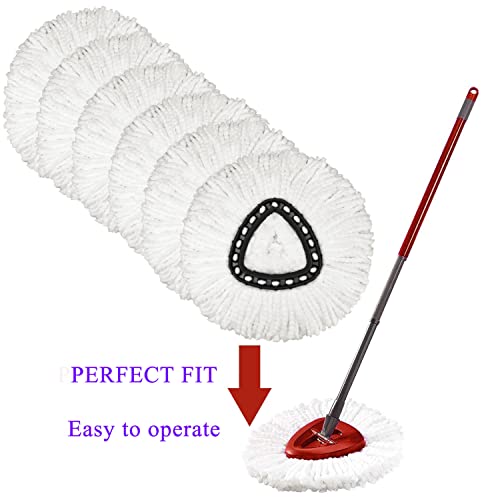 6Pcs Spin Mop Refills + 1 Mop Base/Holder For Vileda,O-Cedar Spin Mop, Easy Wring Mop Replacement For Floor Cleaning, Snow White Color, Triangle Shape #TOP1