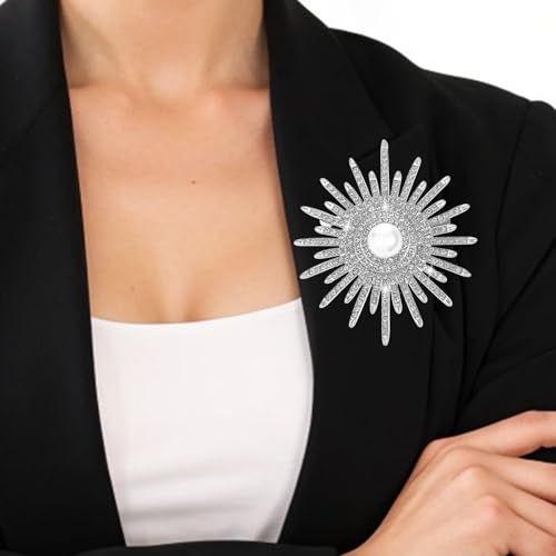 Image of Sunflower Pearl Brooch Pins for Women, Elegant Sunflower Rhinestone Brooches, Sunflowers Brooch Pins for Women, Pearl Broochs for Wedding, Shawls, Parties, Proms, Valentine's Day
