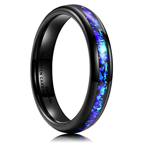 King Will Mens 4mm Black Tungsten Plating Wedding Ring Inlay Blue Purple Fragments Engagement Band 9