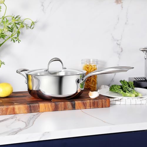 Image of KEAWELL K3 Premium 4-Quart Tri-Ply Fully Clad Stainless Steel Saute Pan with Lid, Induction & Oven Safe up to 600F, Even Heating, Professional Cookware for All Stovetops (4-Qt)
