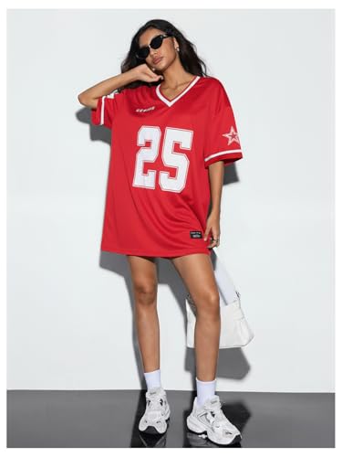 Image of SOLY HUX Women's Y2K Jersey T-Shirt Dress Short Sleeve Oversized Hip Hop Graphic Tee Mini Dresses
